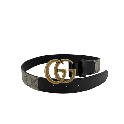 Gucci GG Supreme 仿舊金雙G拚色皮帶/腰帶(625839-黑)