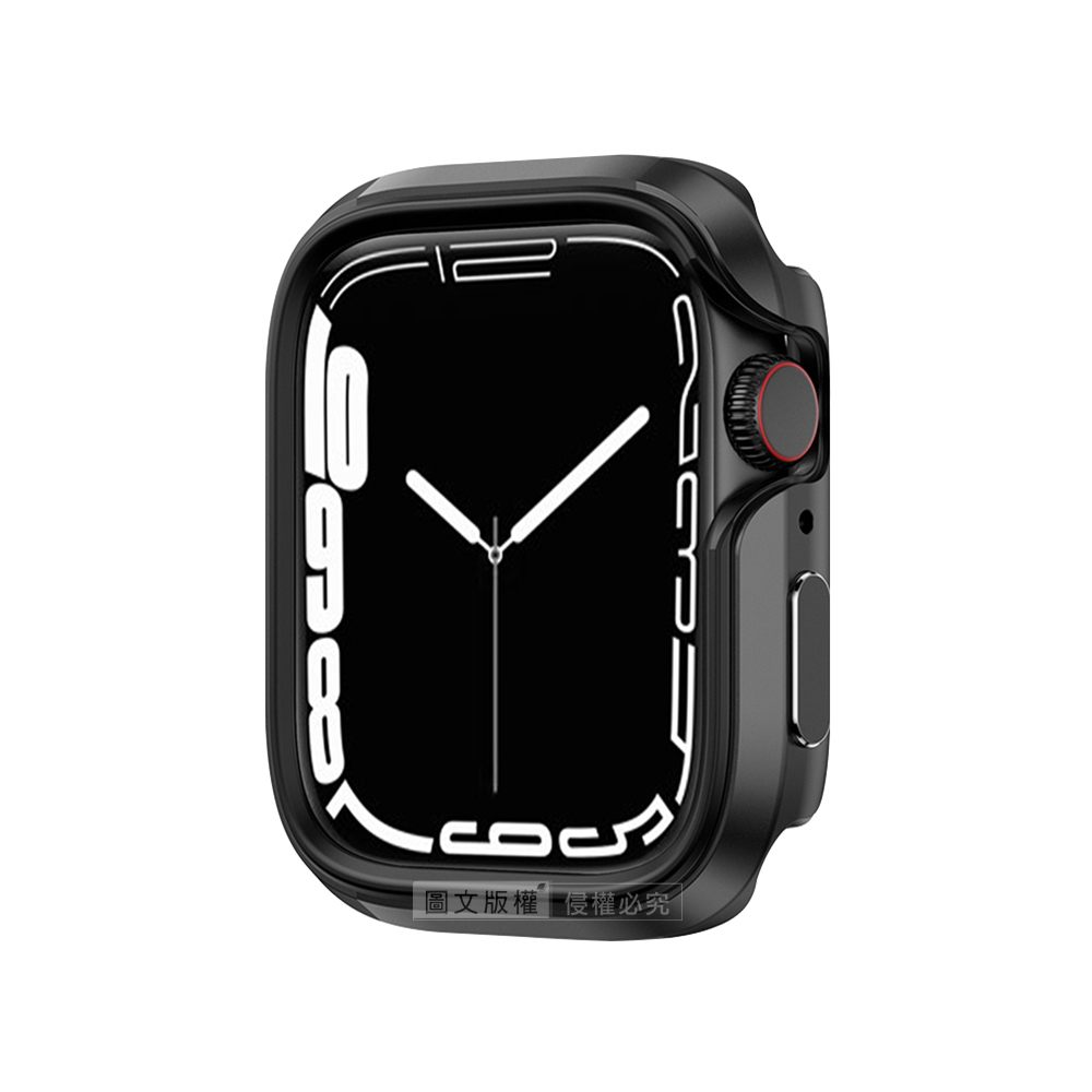 軍盾防撞 抗衝擊 Apple Watch Series 8/7 (41mm) 鋁合金雙料邊框保護殼(暗夜黑)