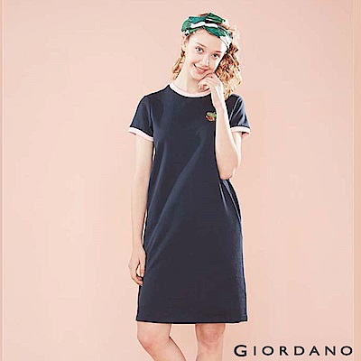 GIORDANO 女裝純棉水果刺繡連身裙-66 標誌海軍藍