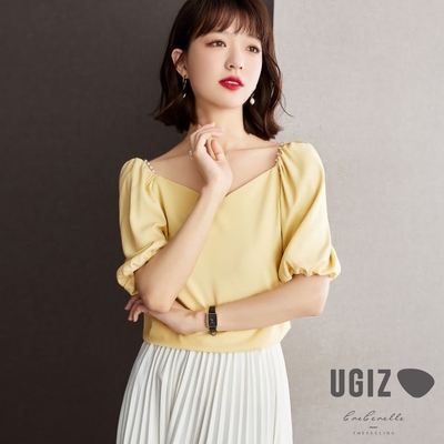 UGIZ-韓系時尚簡約造型上衣-黃色(M~XL)