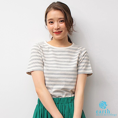 earth music 基本款橫條紋圓領短袖上衣