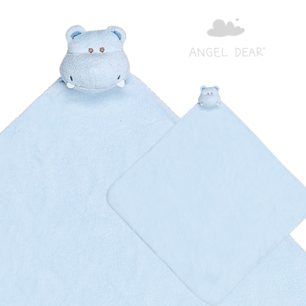 美國 Angel Dear 大頭動物嬰兒毛毯 (藍色河馬)