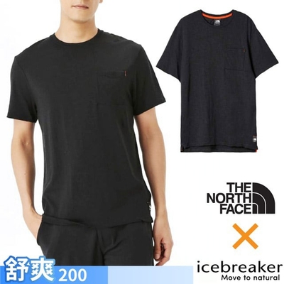 【Icebreaker】男 100%美麗諾羊毛 圓領短袖上衣(口袋)-200-The North Face聯名款.T恤_IB0A56VV-001 黑