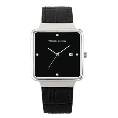 Valentino Coupeau 范倫鐵諾 古柏 輕巧極簡設計腕錶【銀色/黑皮/黑珠】