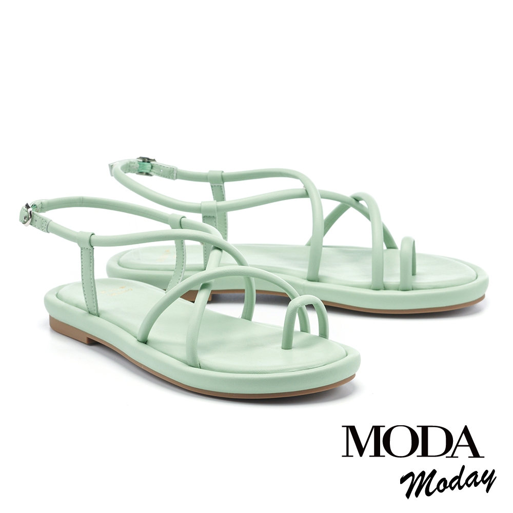 涼鞋  MODA MODAY 優雅氣質純色交叉條帶平底涼鞋－綠