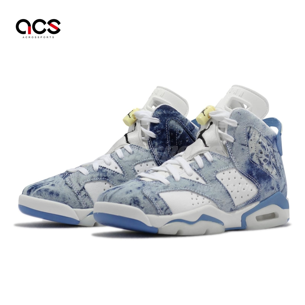 Nike 休閒鞋Air Jordan 6 Retro GS 大童女鞋藍白水洗丹寧AJ6 高筒