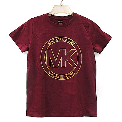 MICHAEL KORS 大圓標燙金MK LOGO 100%有機棉圓領短袖上衣(白蘭地紅)