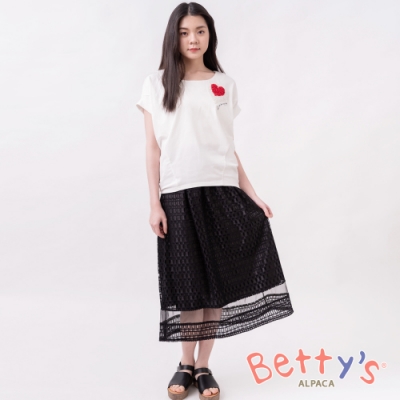 betty’s貝蒂思　彈性腰圍蕾絲蔞空中長裙(黑色)