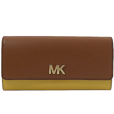 MICHAEL KORS MONTGOMERY 金屬MK字撞色釦式長夾(咖/黃)