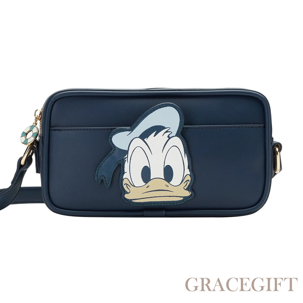 【Grace Gift】迪士尼唐老鴨款大頭相機包 藍