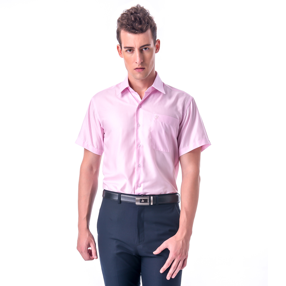 金安德森 粉紅色類絲質窄版短袖襯衫fast