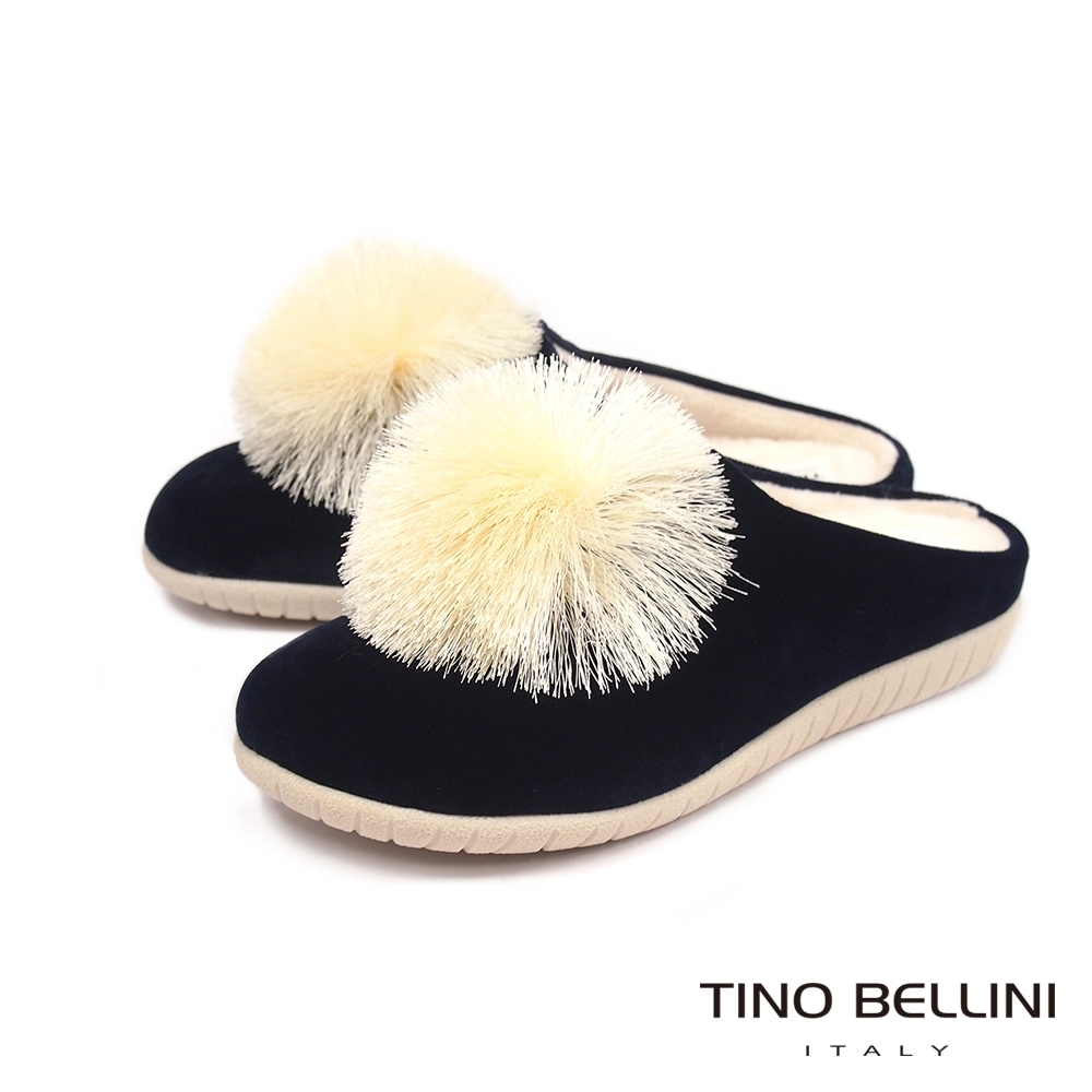 Tino Bellini 蓬蓬球暖心厚底拖鞋 _深藍