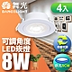 舞光4入組-可調角度LED浩克崁燈8W 崁孔 9CM(白光/自然光/黃光) product thumbnail 2