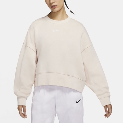 Nike 大學T Essentials Sweatshirts 女款 NSW 超寬鬆 短款 落肩 厚針織 米 白 DJ7666-219