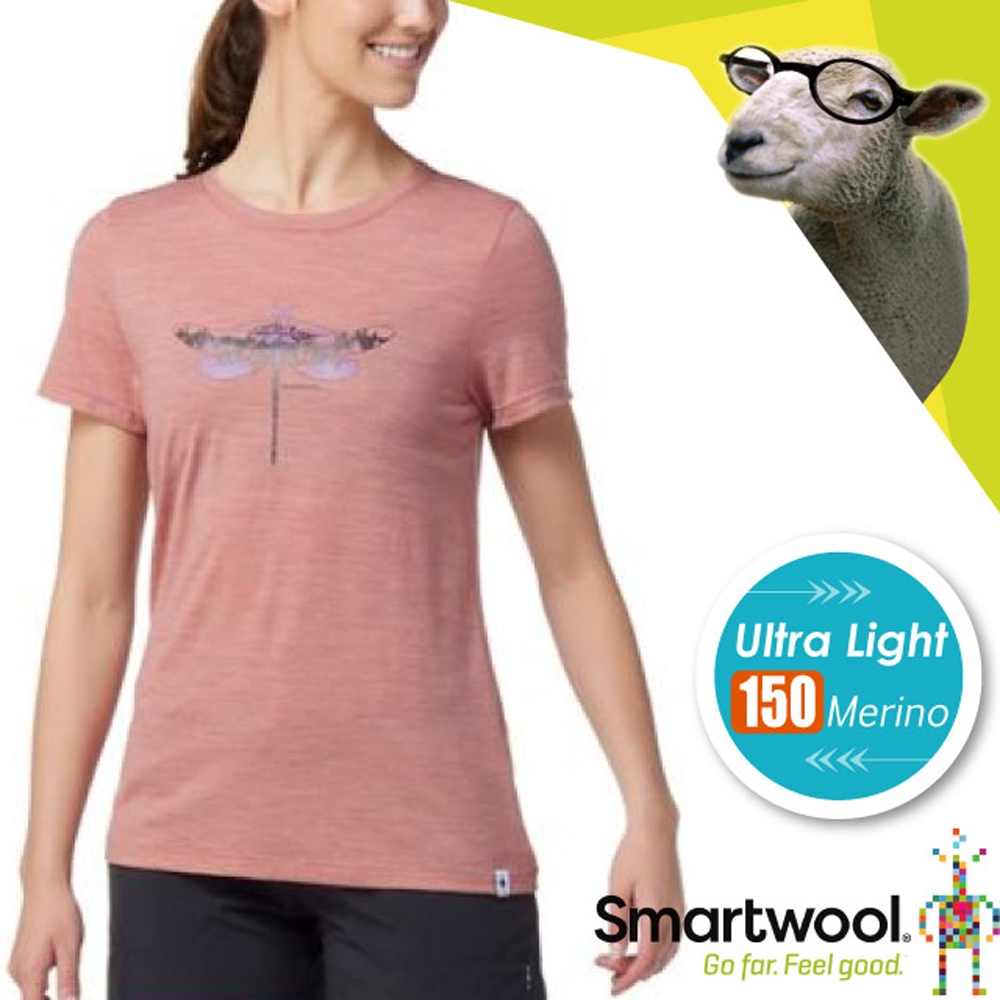 SmartWool 女 Merino Sport 150 塗鴉Tee (蜻蜓漫舞) 超輕彈性透氣短袖圓領T恤.休閒衫_霧赤褐