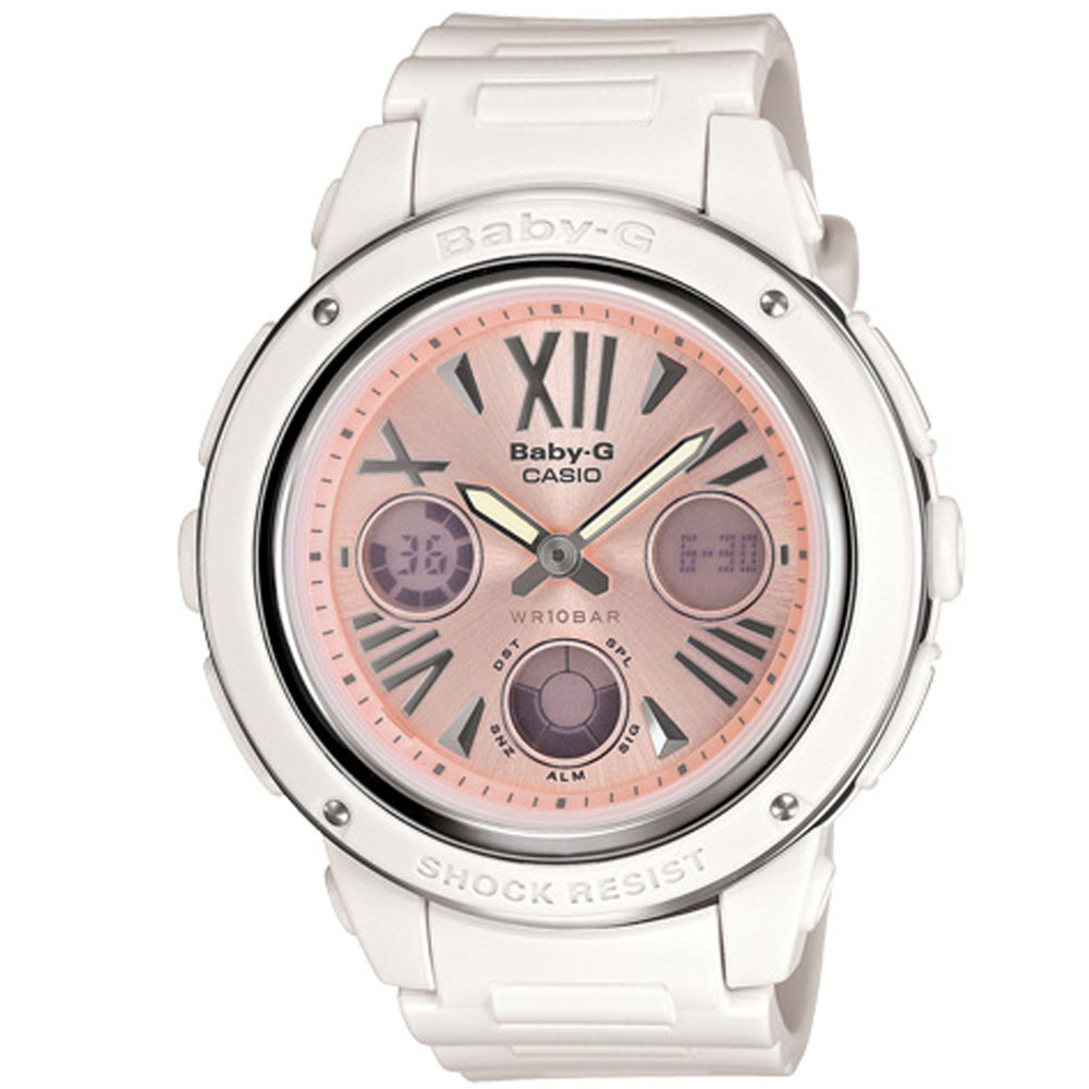 BABY-G 羅馬的甜蜜時光閒錶(BGA-152-7B2)-粉紅面x白色錶帶/42.8mm