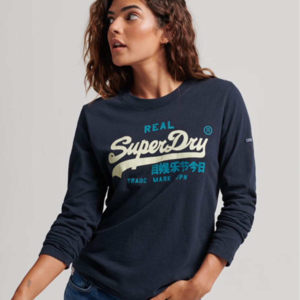 SUPERDRY 女裝 長袖T恤 Vintage Logo Heritage 海軍藍
