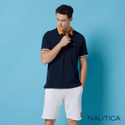 Nautica 男裝 時尚跳色短袖POLO衫-藍色