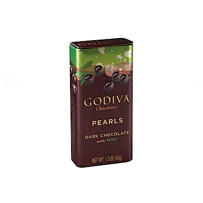 GODIVA 珍珠鐵盒巧克力豆-薄荷黑巧克力豆(43g/盒)