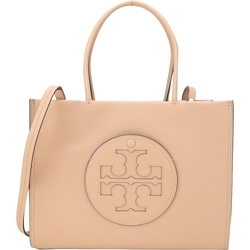 TORY BURCH Ella Bio 小款 雙T浮雕皮革托特包(奶茶色)