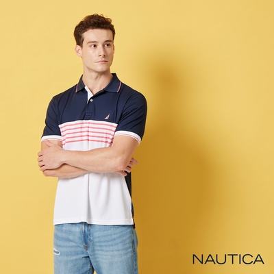 Nautica 男裝 時尚吸濕排汗短袖POLO衫-白粉色