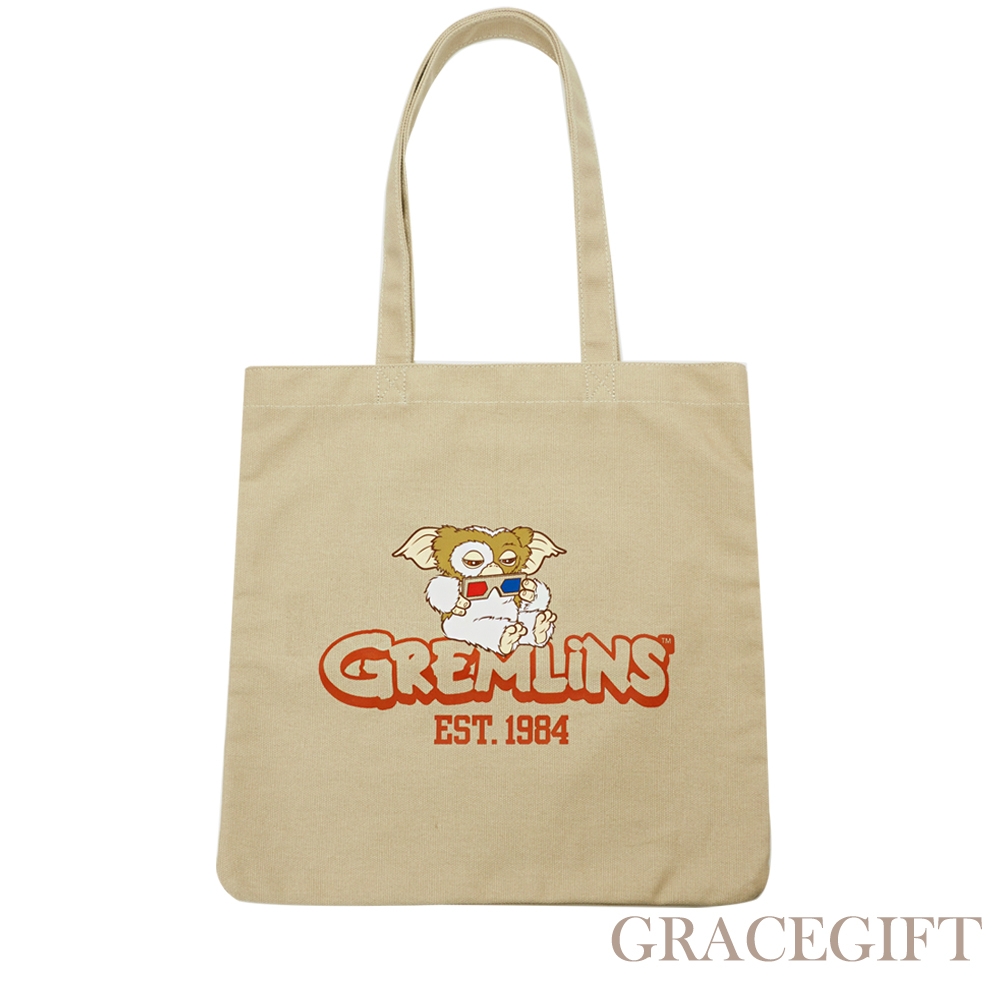 【Grace Gift】GREMLINS-小精靈日常帆布環保購物袋 卡其