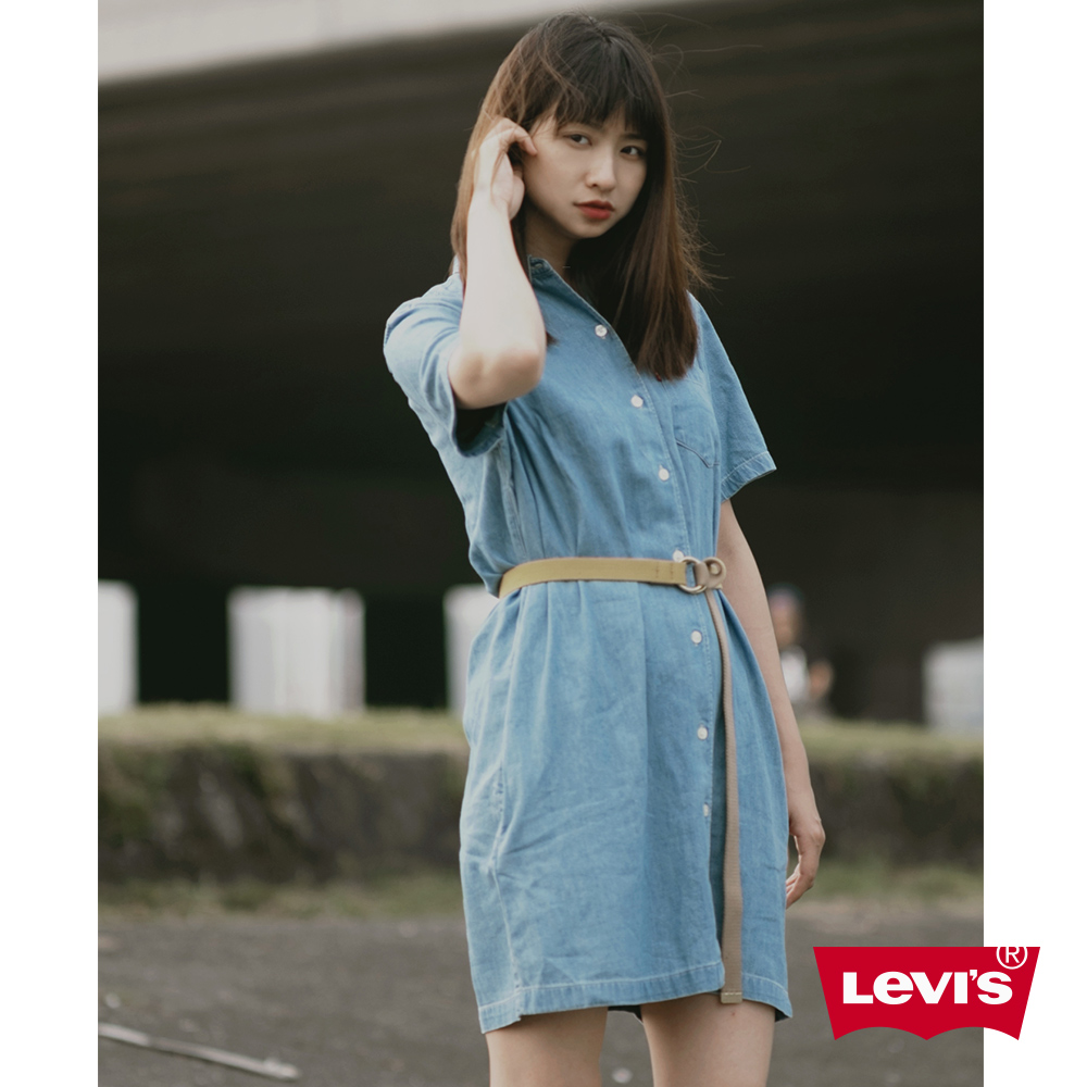 Levis 短袖牛仔洋裝 長版襯衫 單口袋