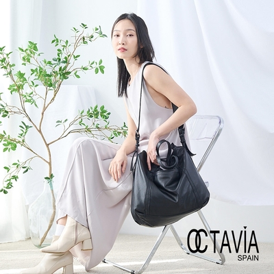 OCTAVIA8 真皮- 愛巴黎 垂墜式羊皮軟式公事大包 - 柔黑