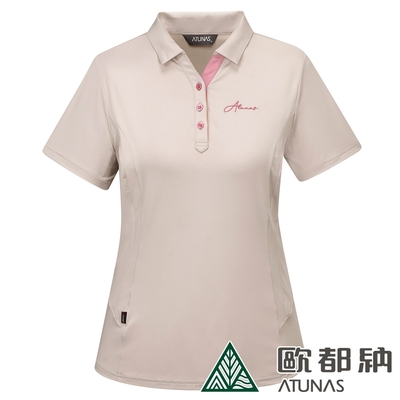 【ATUNAS 歐都納】女款POLARTEC POWER STRETCH短袖POLO衫A1PS2304W米褐/吸溼排汗/透氣快乾/防曬抗臭/彈性舒適/休閒旅遊/登山露營