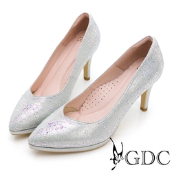 GDC-奢華流金水鑽尖頭高跟新娘宴會婚鞋-銀色