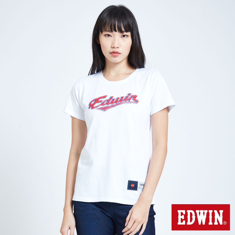 EDWIN 復古仿繡花LOGO 短袖T恤-女-白色