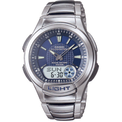 CASIO 超世代強光雙顯時區不銹鋼帶錶(AQ-180WD-2A)-藍/41mm