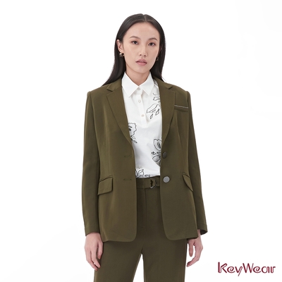 KeyWear奇威名品 質感時尚後開岔西裝外套-深綠色