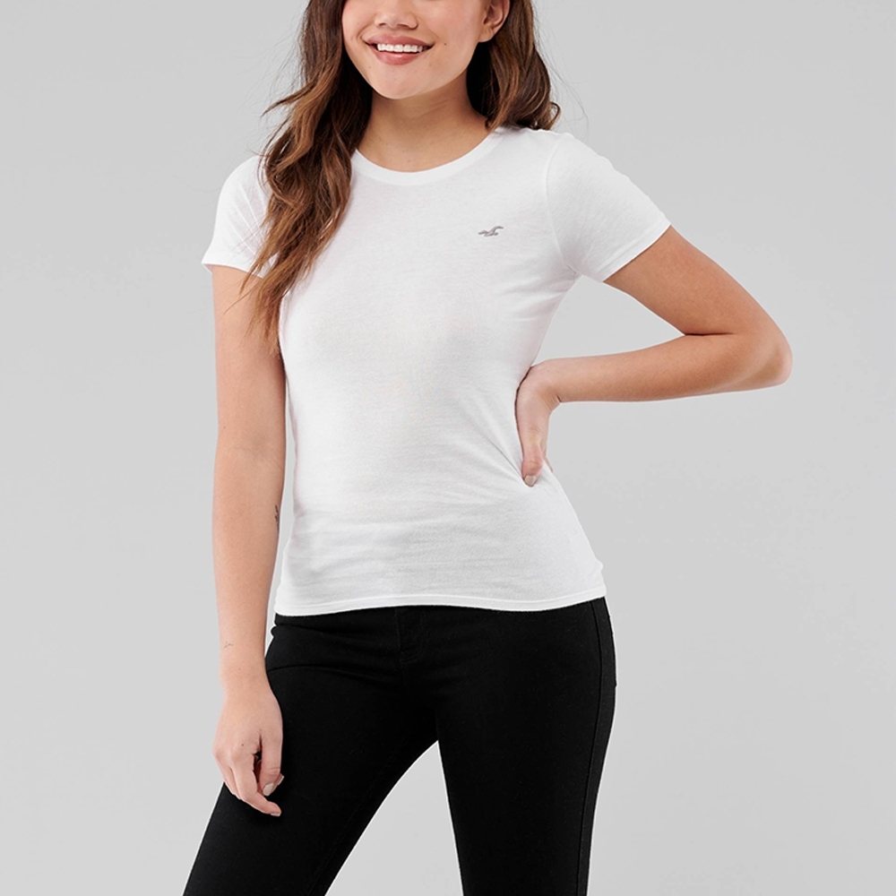 海鷗 Hollister 經典圓領海鷗素面短袖T恤(BONL)(女)-白色