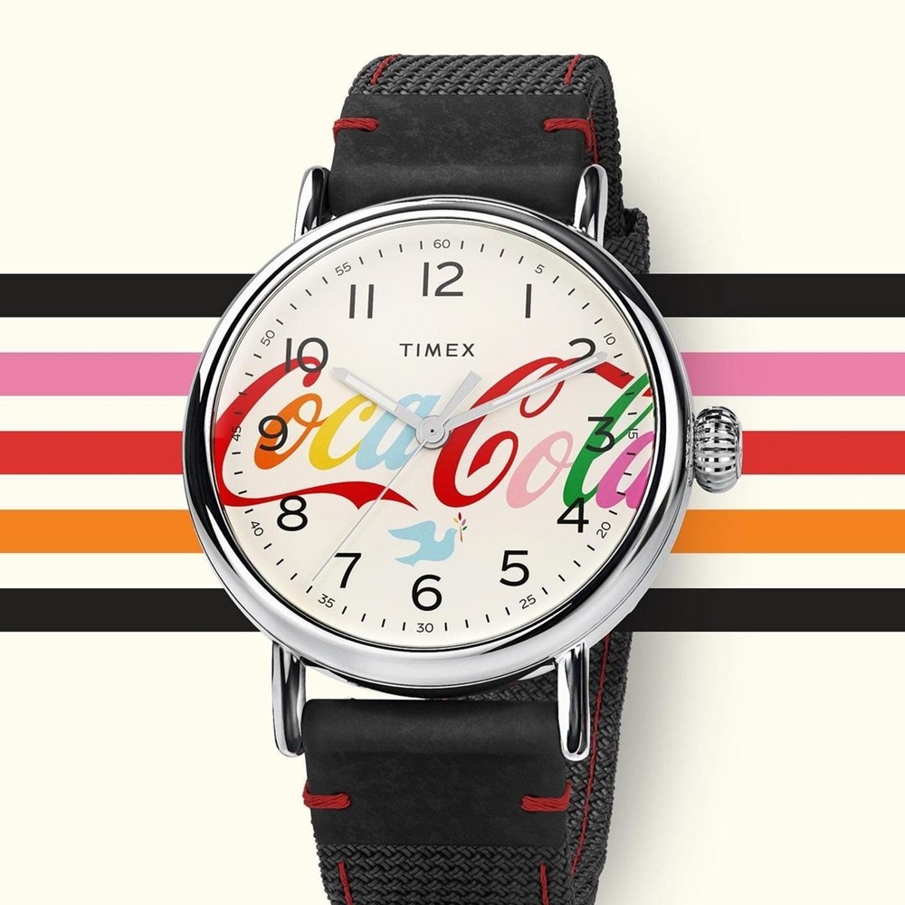 TIMEX 天美時 x Coca-Cola 限量聯名系列 可口可樂字樣款手錶-米x黑/40mm