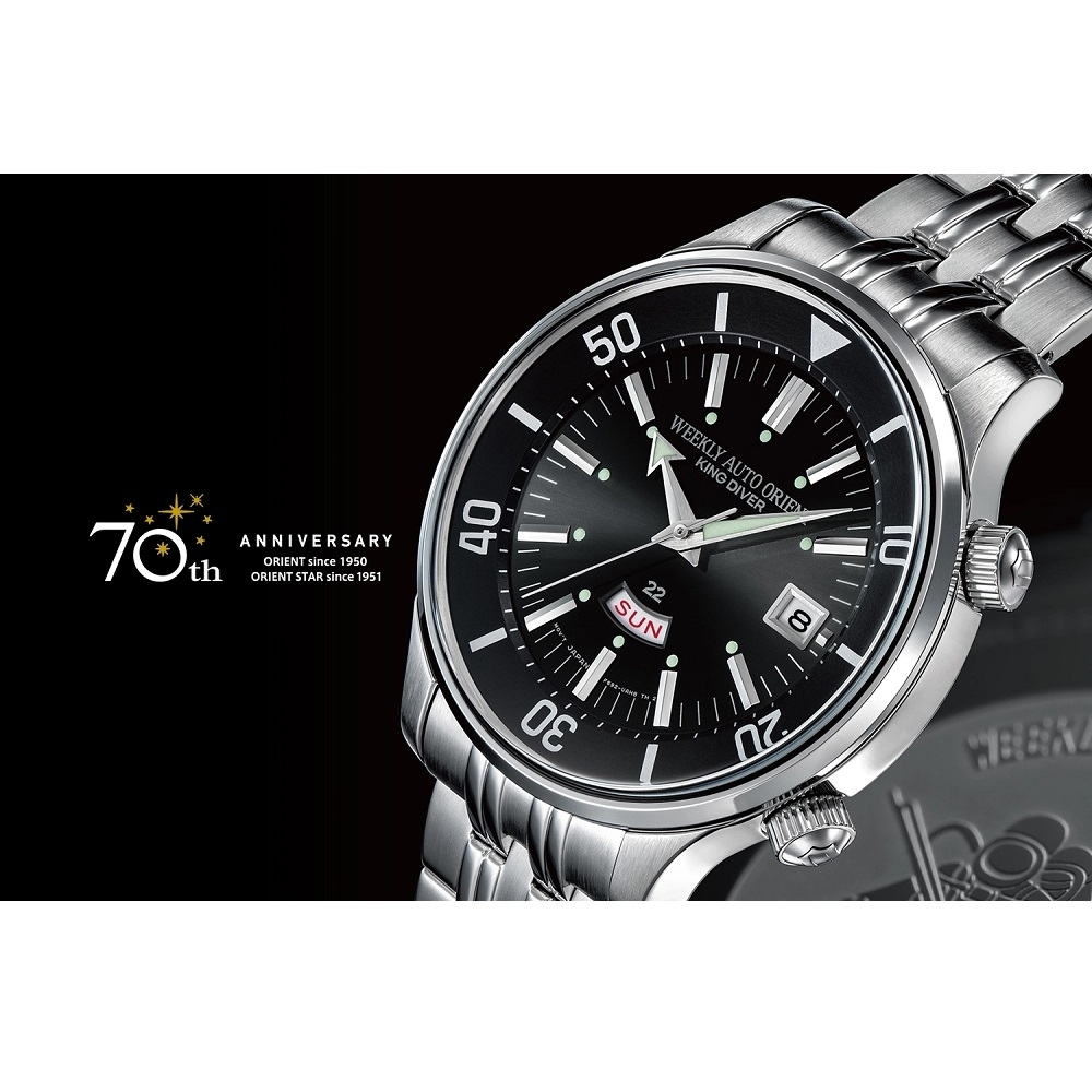 ORIENT 東方錶KING DIVER 系列70週年復刻版機械錶鋼帶款黑色RA