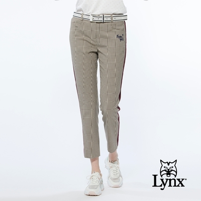 【Lynx Golf】女款經典百搭格紋側邊配布褲耳D型環設計窄管九分褲-深卡其色