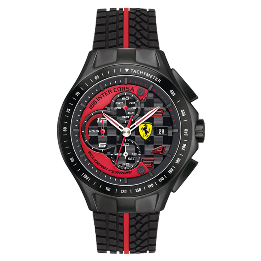 FERRARI Scuderia 急速時尚風黑鋼膠帶腕錶/0830077