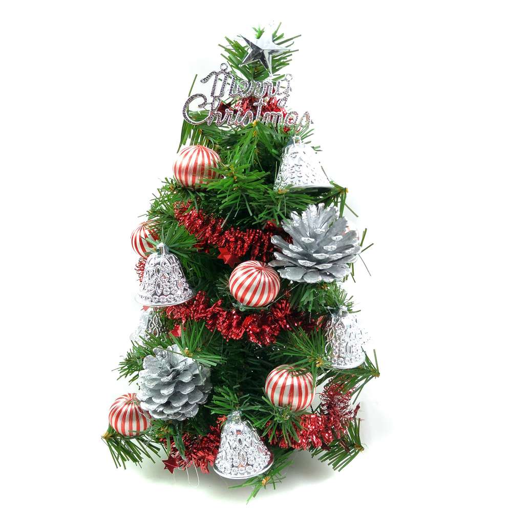 交換禮物-摩達客 迷你1尺(30cm)裝飾綠色聖誕樹(銀鐘糖果球系)