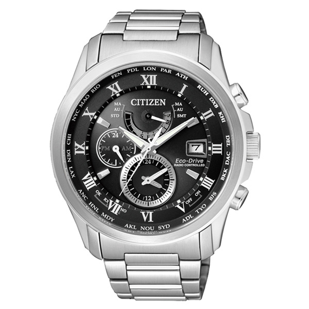 CITIZEN Eco-Drive 震撼出擊三眼電波錶(AT9080-57E)-黑