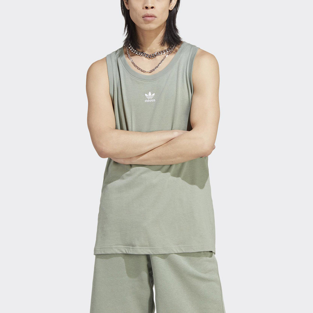 Adidas ESS+ Tank H [HR2958] 男 背心 亞洲版 運動 休閒 經典 三葉草 修身 電繡 棉質 綠