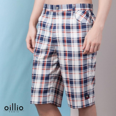 oillio歐洲貴族 超柔透氣純棉短褲 經典格紋 白色