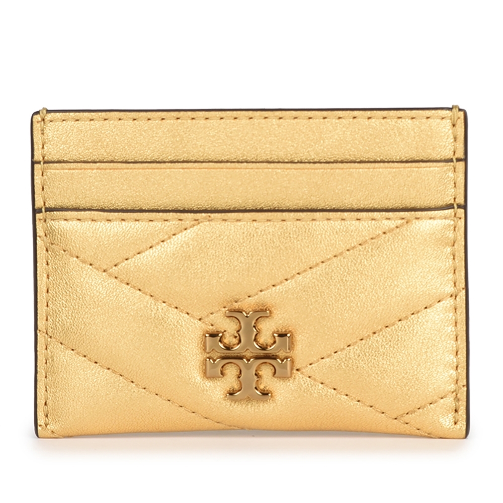 TORY BURCH KIRA 雙T金屬LOGO小羊皮卡片證件夾-奢華金