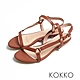 KOKKO簡約風線條感柔軟小羊皮平底涼拖鞋棕色 product thumbnail 2