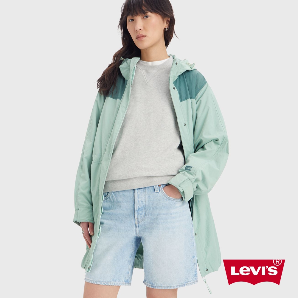 Levis 女款 長版連帽網眼風衣外套 / 抽繩收縮下擺