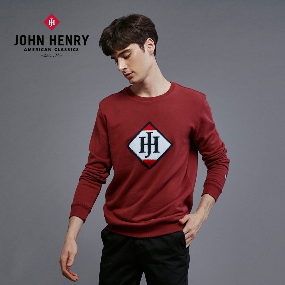 JOHN HENRY 品牌立體毛巾刺繡長袖T恤-紅