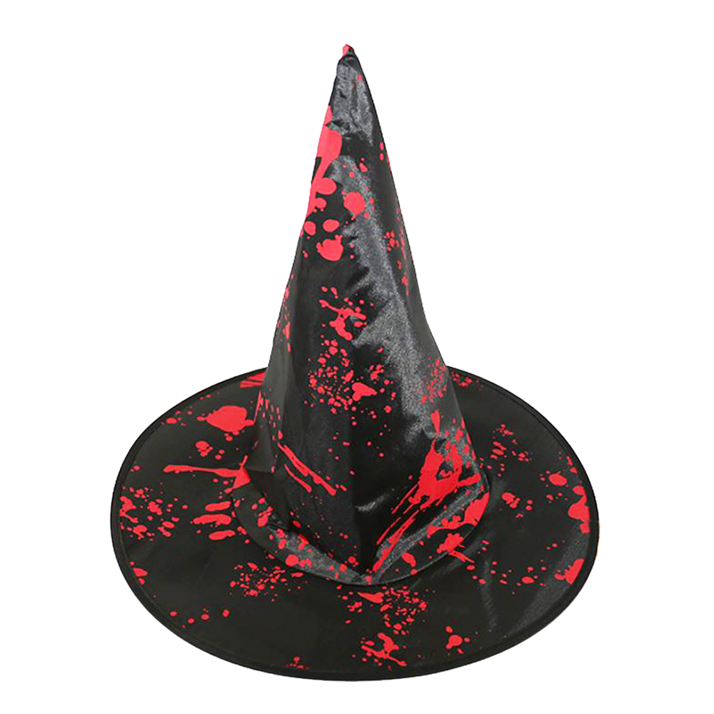 摩達客 萬聖節派對骷髏血手印紅黑尖頂巫師帽