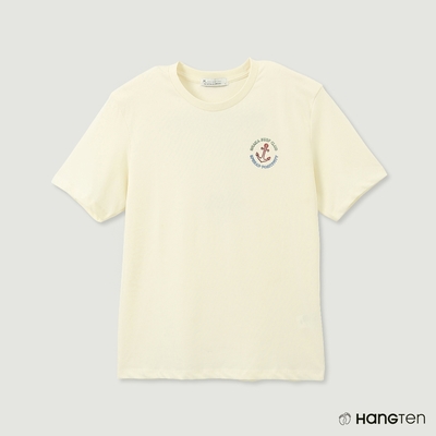 Hang Ten-男裝-韓款-純棉海洋主題印花短袖T恤-米白