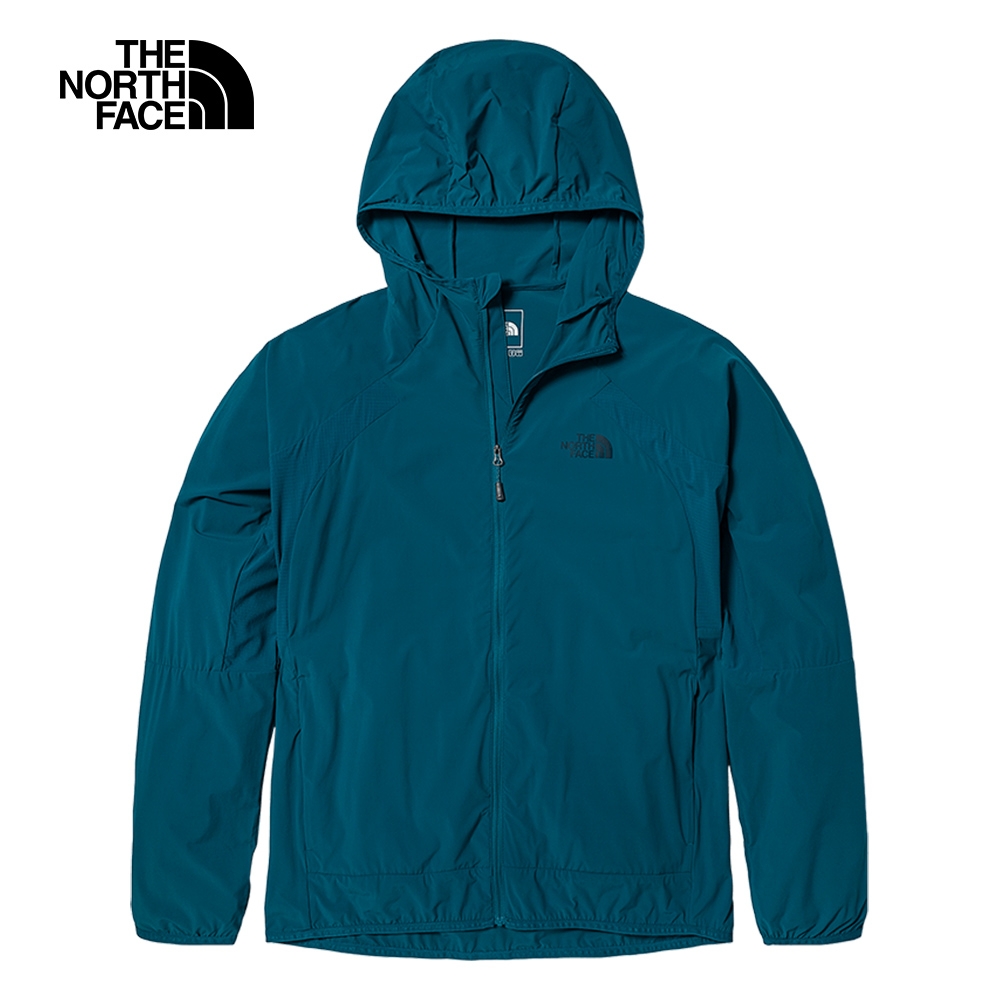 【The North Face 官方旗艦】北面男款藍色防風防潑水戶外休閒連帽外套｜7WD1EFS