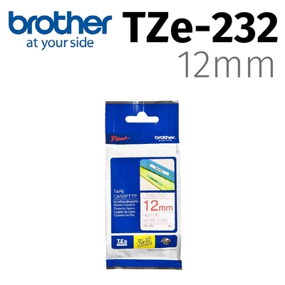 brother 原廠護貝標籤帶 TZe-232 (白底紅字 12mm)